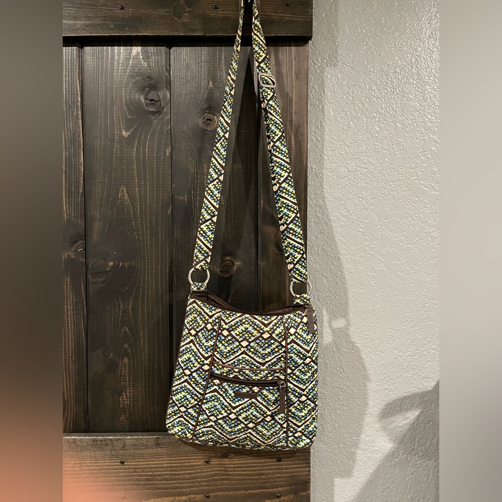 Vera Bradley brown, turquoise, and lime green pattern shoulder bag